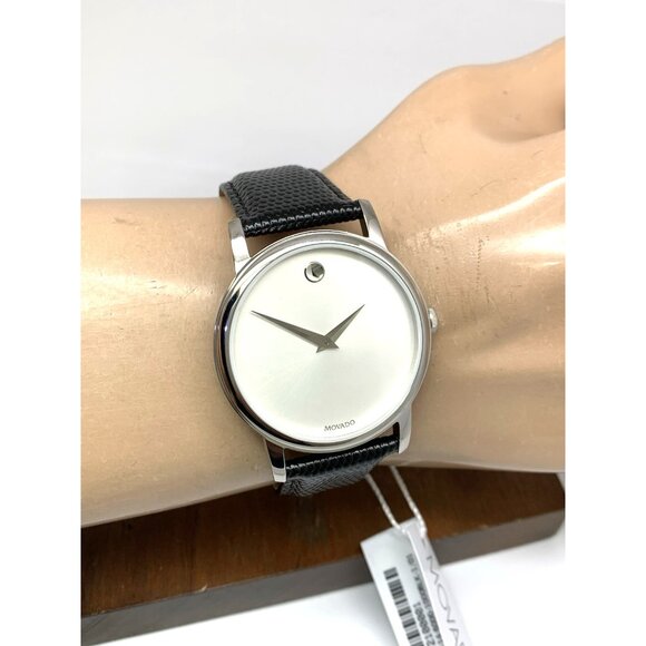 Movado Men's Watch 2100001 Swiss Quartz Silver Dial Black Leather Band 39mm - Picture 11 of 14